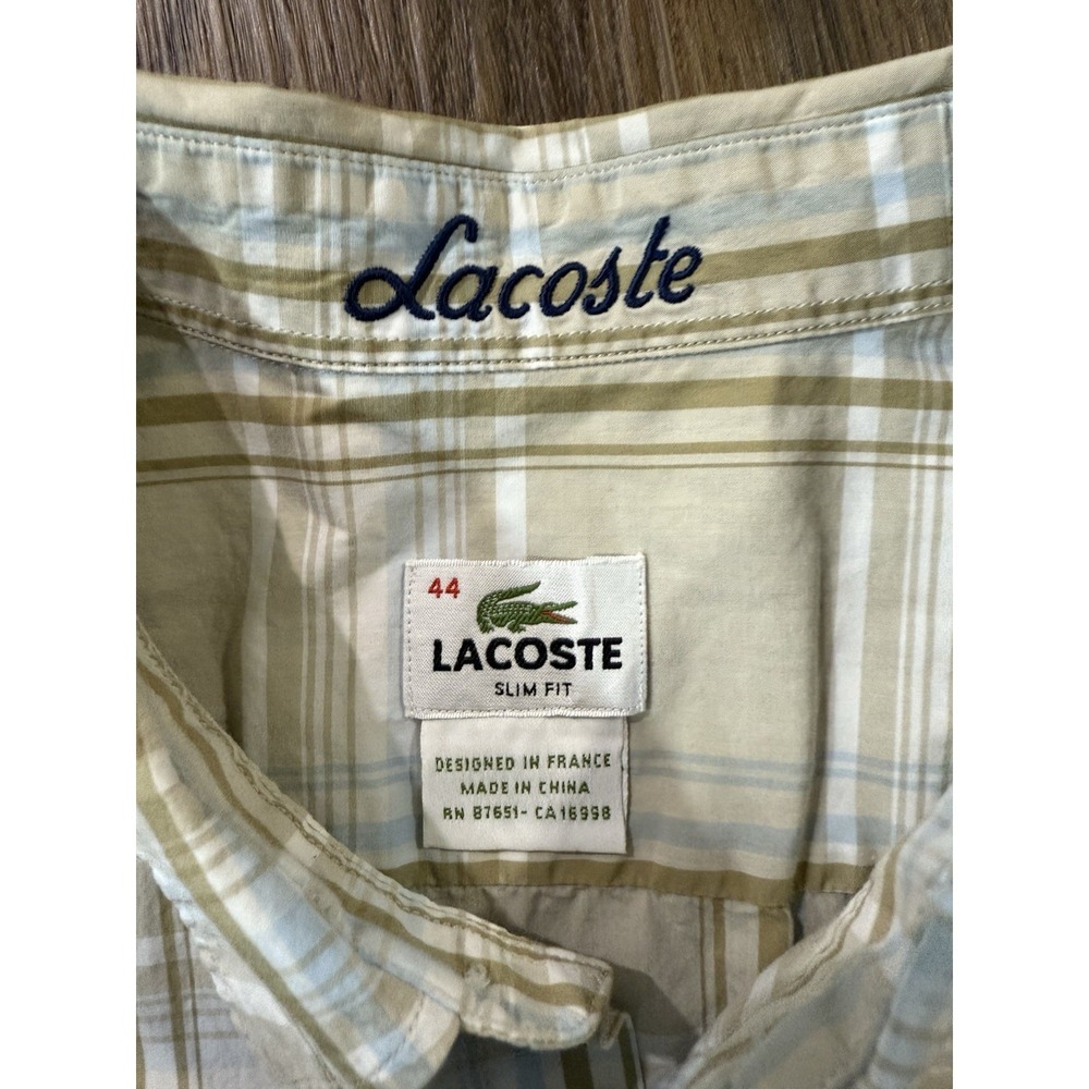 Lacoste Men's 44 Long Sleeve Button Up Dress Shirt Slim Fit Preppy French